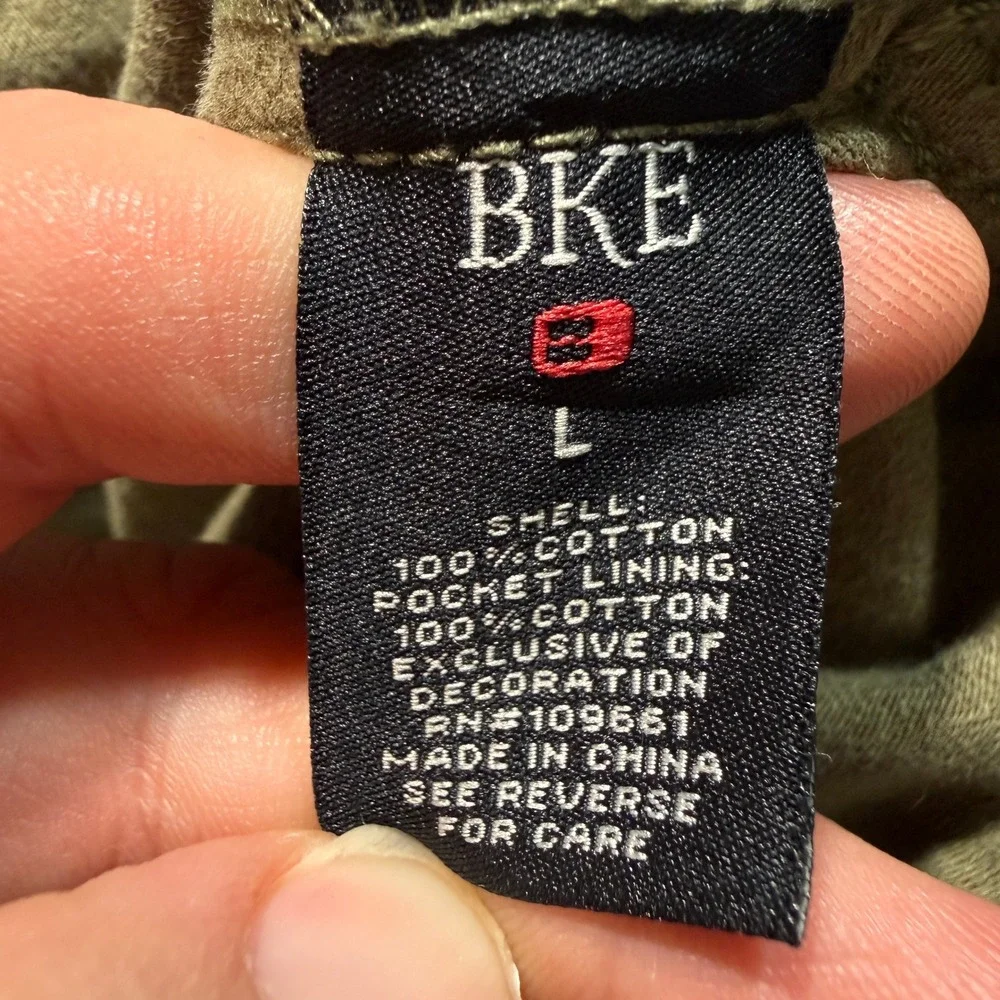 BKE Shacket Womens LOlive Green Beaded Patch Military Cotton Utility Y2K
